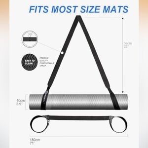 2 in 1 Yoga Mat Carry Strap Adjustable Black Shoulder Sling + Stretch Strap NIB
